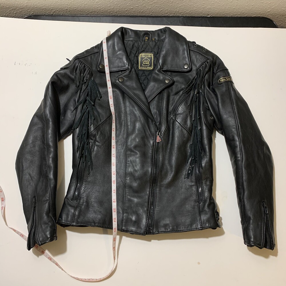 Hein Gericke Leather Jacket Vintage Fringed Motorcycle Small 1980s Harley Biker